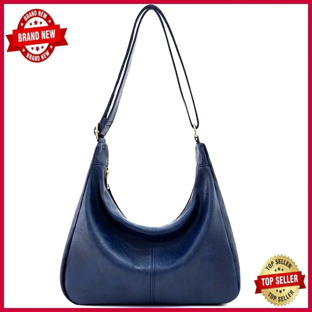 Foldable Vegan Leather Hobo Bag Adjustable Strap Large Capacity Tote